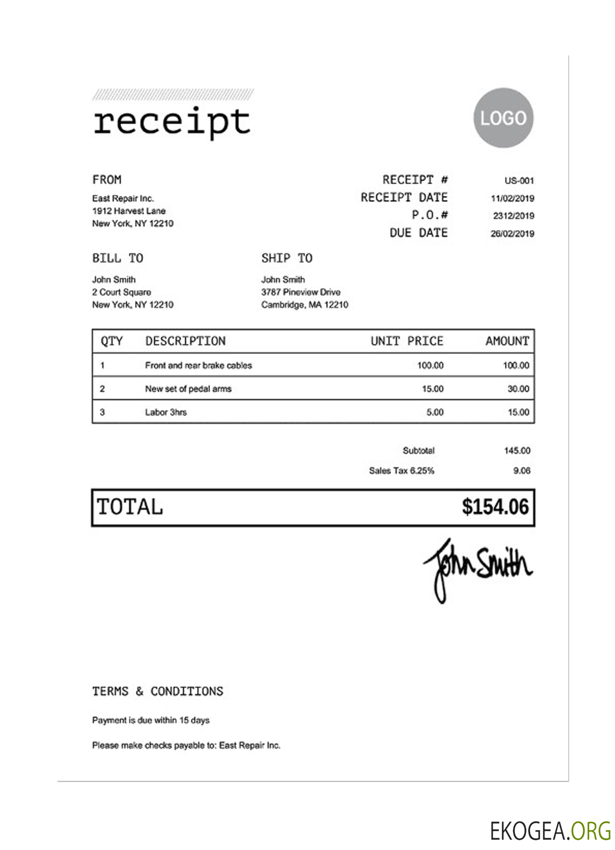 Modèle de REÇU template